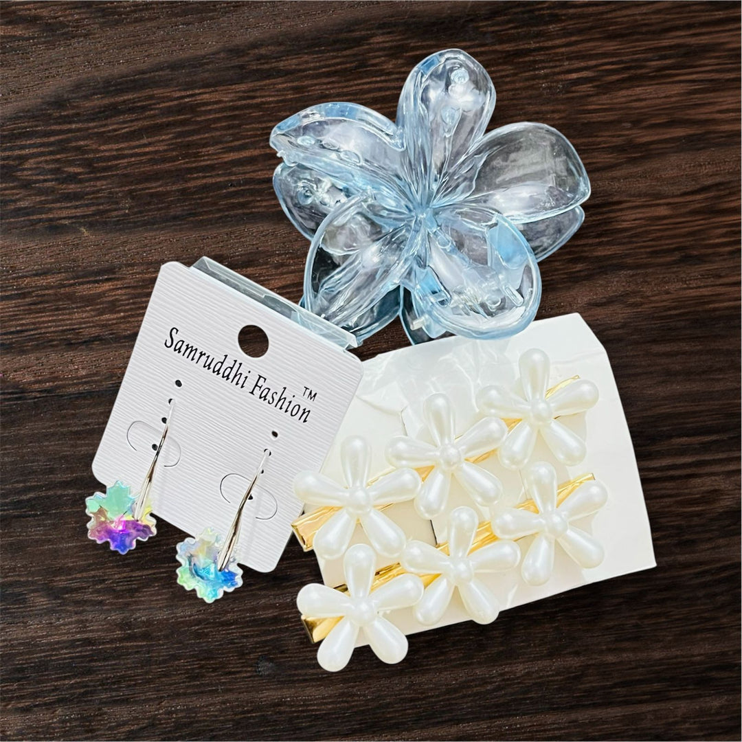3 item combo 1 clutcher 1 pair hair clips and 1 pair earrings